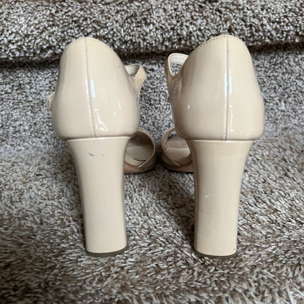 Prada Women's Cream Patent Leather Strap Shoes. - Picture 6 of 13